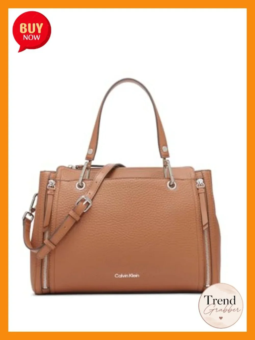 Vegan Leather Satchel with Pockets, Adjustable Crossbody Strap, Top Zipper